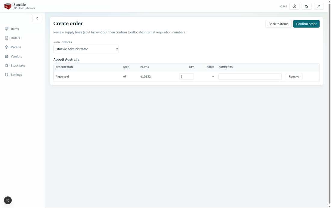 Create order review by vendor