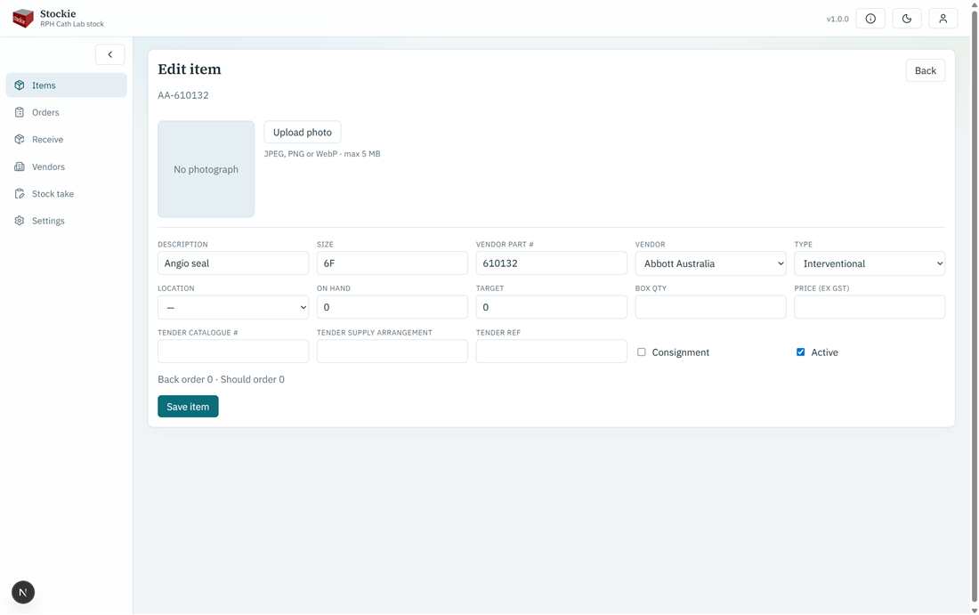 Item edit form