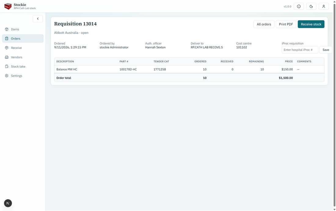 Order detail with iProc field